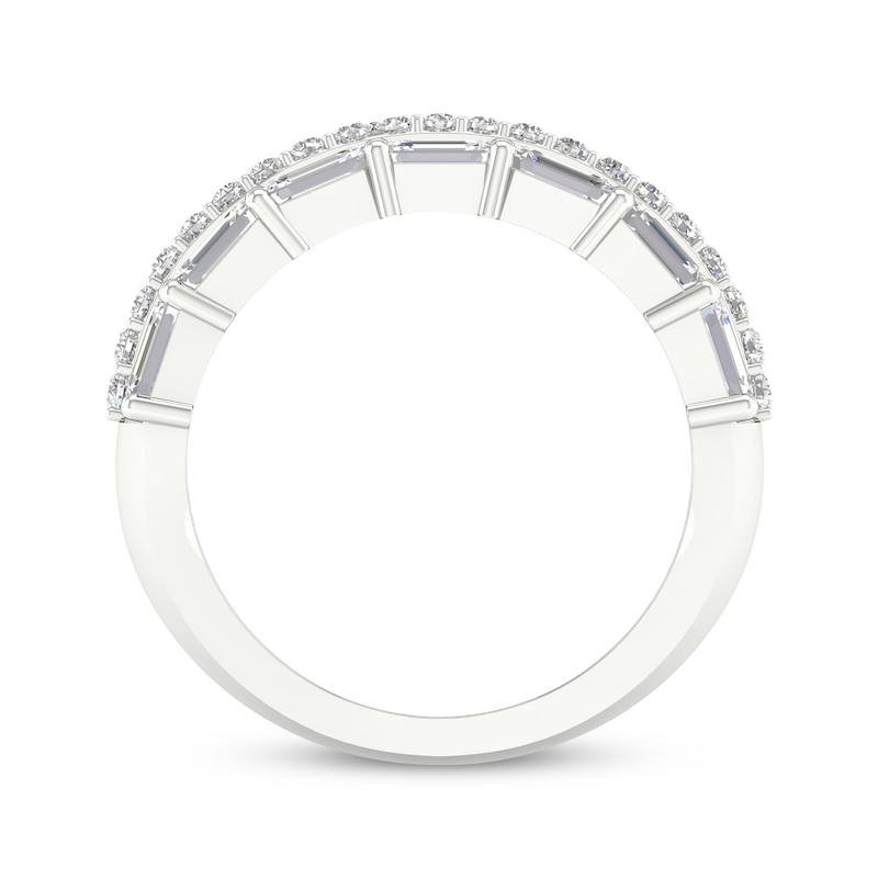 Main Image 4 of Now + Forever Lab-Grown Diamonds Emerald & Round-Cut Anniversary Ring 3-3/4 ct tw 14K White Gold
