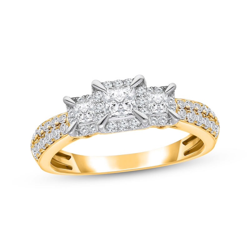 Main Image 1 of Memories, Moments, Magic Princess-Cut Diamond Three-Stone Engagement Ring 1 ct tw 10K Yellow Gold
