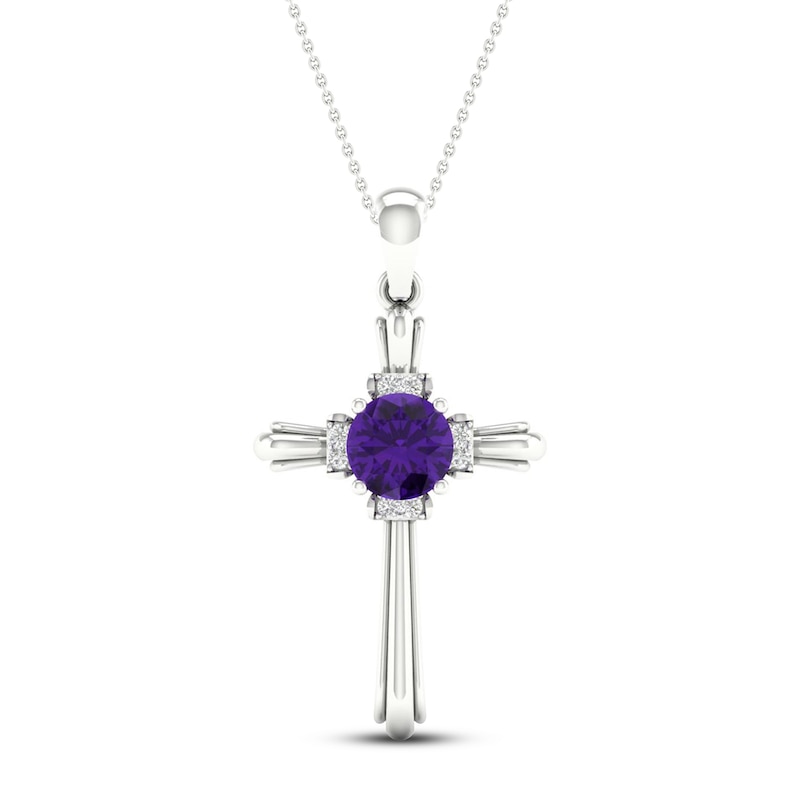 Main Image 1 of Amethyst & Diamond Cross Necklace 10K White Gold 18&quot;