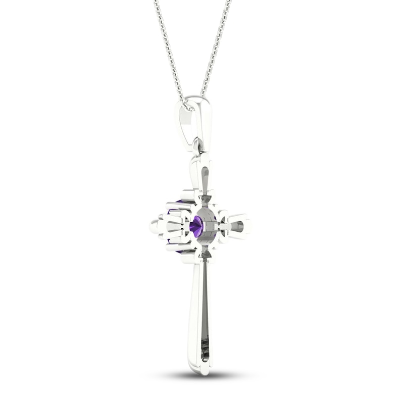 Main Image 4 of Amethyst & Diamond Cross Necklace 10K White Gold 18&quot;