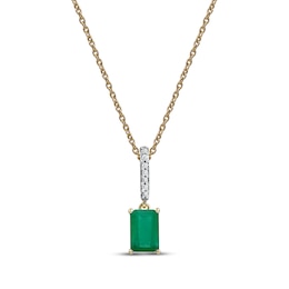 Emerald & Diamond Accent Necklace 10K Yellow Gold 18"