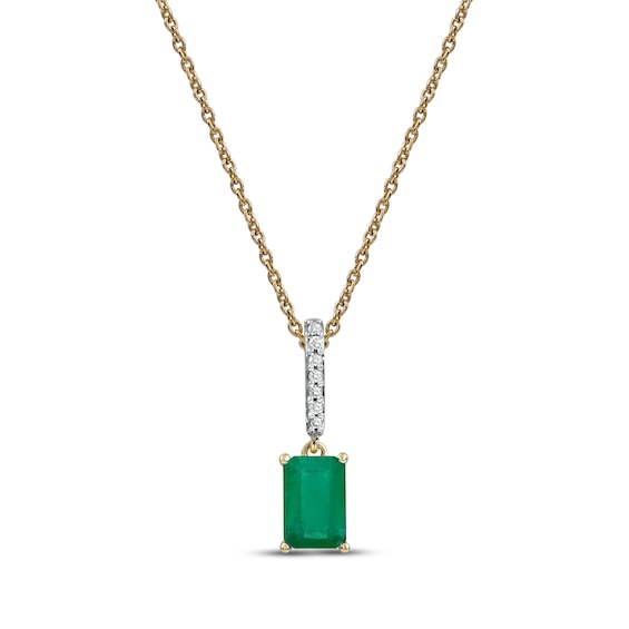 Emerald & Diamond Accent Necklace 10K Yellow Gold 18"