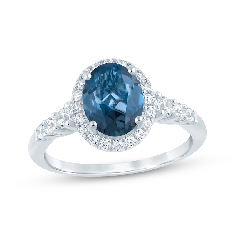 Main Image 1 of Now + Forever Oval-Cut London Blue Topaz & Diamond Halo Engagement Ring 3/8 ct tw 14K White Gold