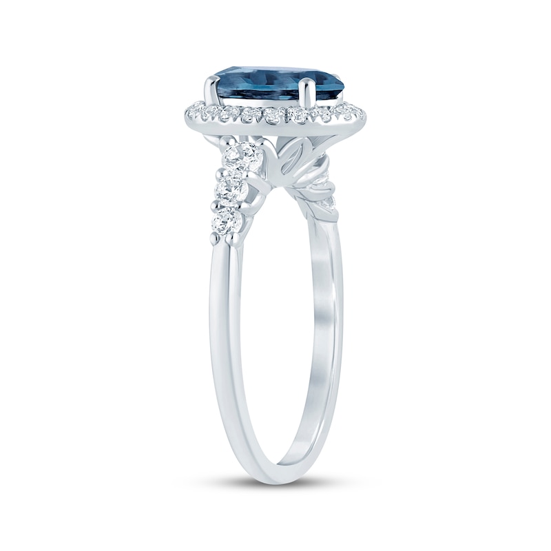 Main Image 2 of Now + Forever Oval-Cut London Blue Topaz & Diamond Halo Engagement Ring 3/8 ct tw 14K White Gold