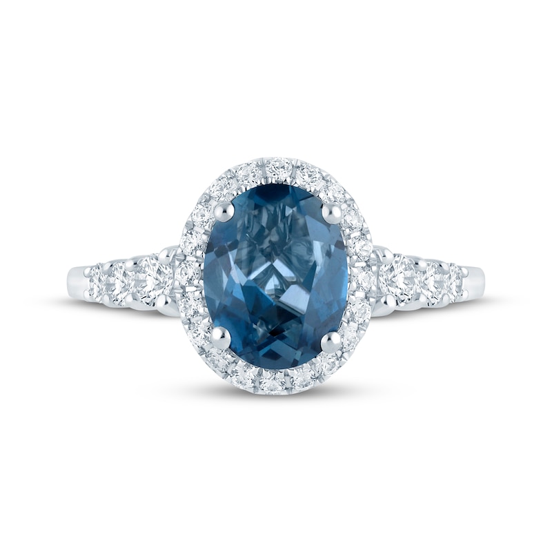 Main Image 3 of Now + Forever Oval-Cut London Blue Topaz & Diamond Halo Engagement Ring 3/8 ct tw 14K White Gold