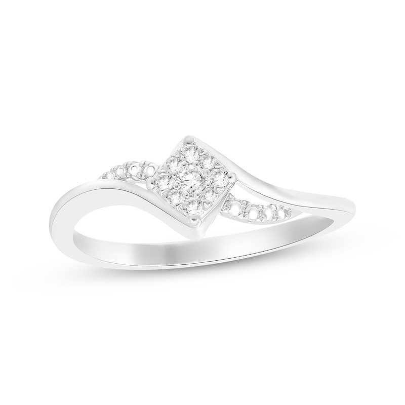 Main Image 1 of Multi-Diamond Square-Shaped Bypass Promise Ring 1/10 ct tw Sterling Silver
