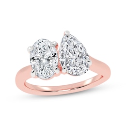 Toi et Moi Pear-Shaped & Oval-Cut Lab-Grown Diamond Engagement Ring 2 ct tw 14K Rose Gold