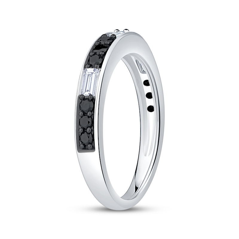 Main Image 2 of Now + Forever Baguette-Cut White Diamond & Round-Cut Black Diamond Anniversary Ring 1/2 ct tw 14K White Gold
