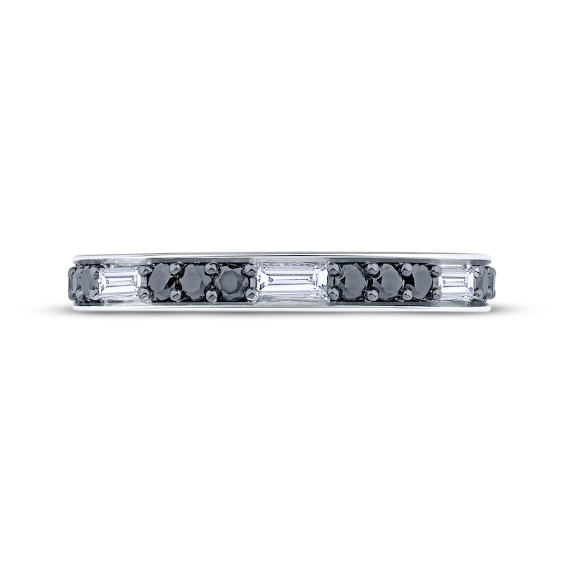 Main Image 3 of Now + Forever Baguette-Cut White Diamond & Round-Cut Black Diamond Anniversary Ring 1/2 ct tw 14K White Gold