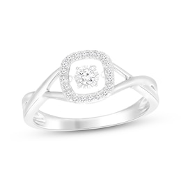 Unstoppable Love Diamond Cushion Halo Twist Shank Ring 1/8 ct tw Sterling Silver