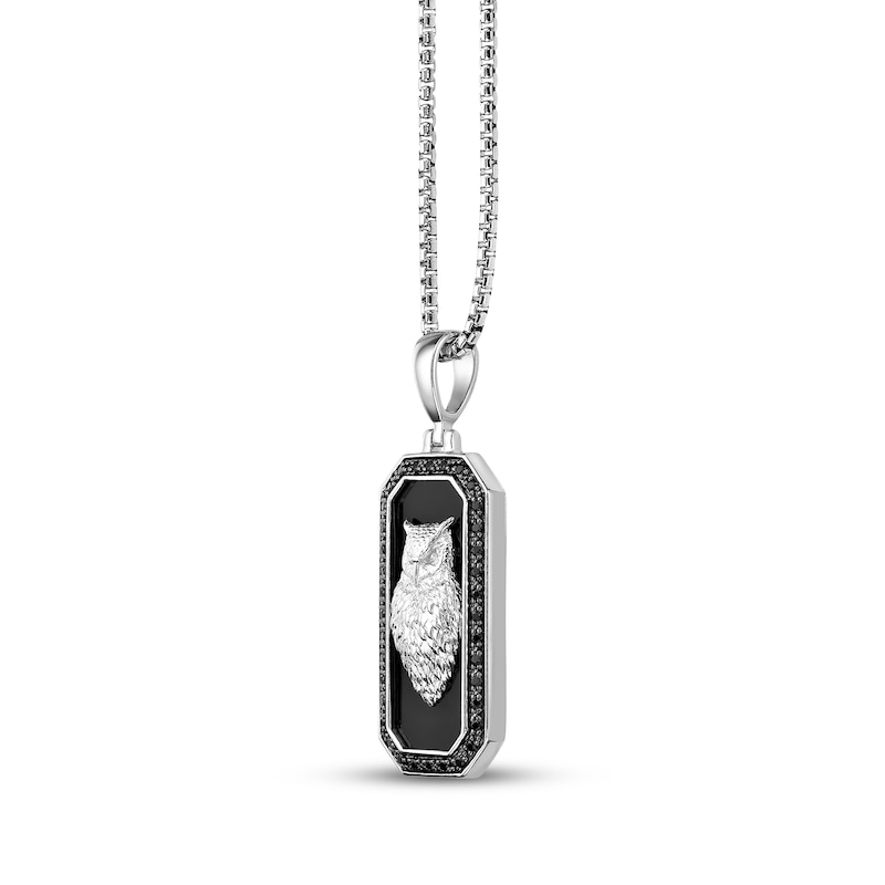 Main Image 2 of Men's Black Onyx & Black Diamond Owl Necklace 1/4 ct tw Sterling Silver 24"