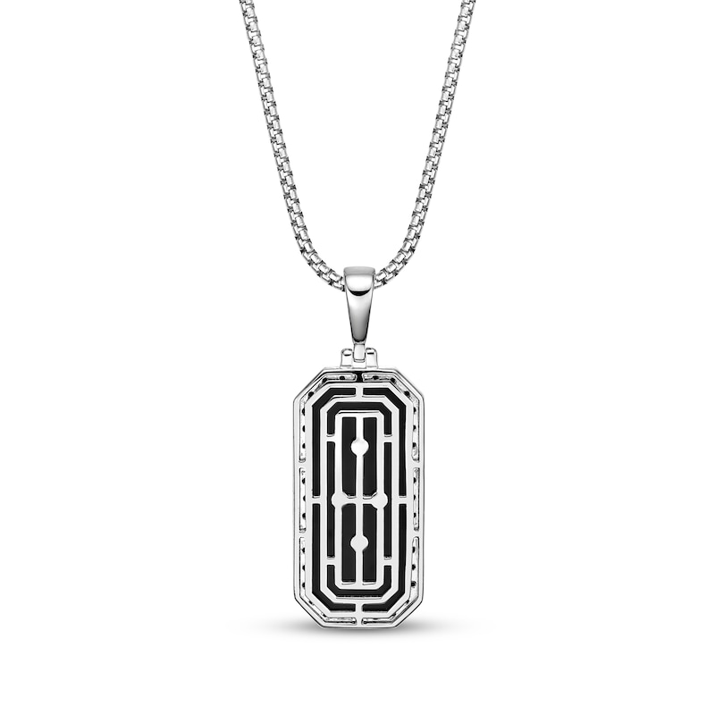 Main Image 3 of Men's Black Onyx & Black Diamond Owl Necklace 1/4 ct tw Sterling Silver 24"