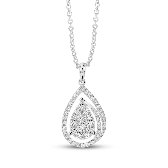 Multi-Diamond Teardrop Halo Necklace 1/2 ct tw 10K White Gold 18"