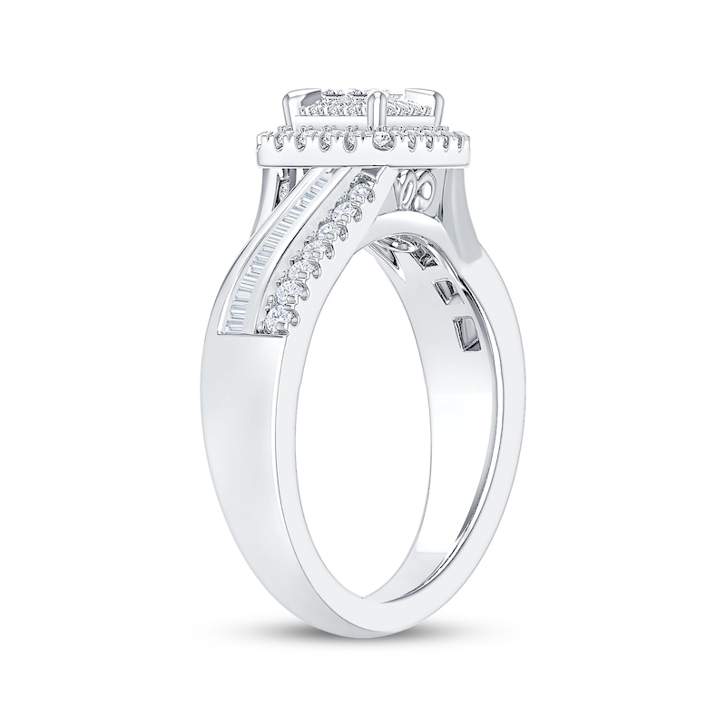 Main Image 2 of Now + Forever Princess-Cut Quad Diamond Double Halo Engagement Ring 1/2 ct tw 10K White Gold