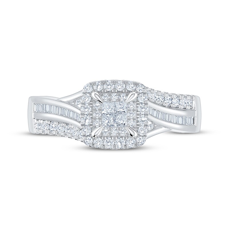 Main Image 3 of Now + Forever Princess-Cut Quad Diamond Double Halo Engagement Ring 1/2 ct tw 10K White Gold
