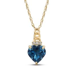 Heart-Shaped London Blue Topaz & Diamond Accent Necklace 10K Yellow Gold 18"