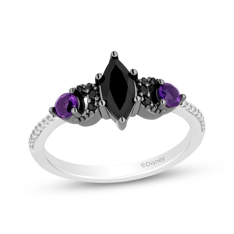 Main Image 1 of Disney Treasures Hocus Pocus Marquise-Cut Black Onyx, Diamond & Amethyst Moon Ring 1/10 ct tw Sterling Silver