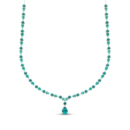 Pear-Shaped & Round-Cut Lab-Created Emerald Drop Necklace Sterling Silver 18"