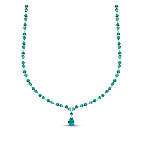 Pear-Shaped & Round-Cut Lab-Created Emerald Drop Necklace Sterling Silver 18"