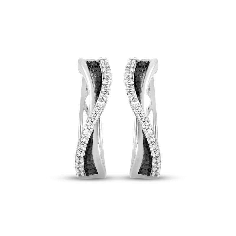 Main Image 2 of Black & White Diamond Curvy Crossover Hoop Earrings 1/4 ct tw Sterling Silver
