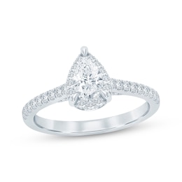 Now + Forever Pear-Shaped Lab-Grown Diamond Halo Engagement Ring 3/4 ct tw 14K White Gold