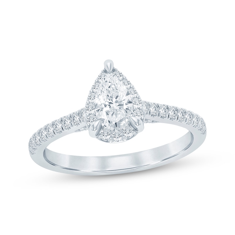Main Image 1 of Now + Forever Pear-Shaped Lab-Grown Diamond Halo Engagement Ring 3/4 ct tw 14K White Gold