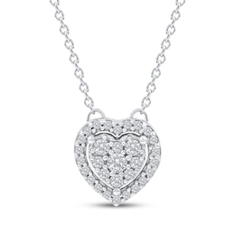 Multi-Diamond Heart Halo Necklace 1/6 ct tw 10K White Gold 18"