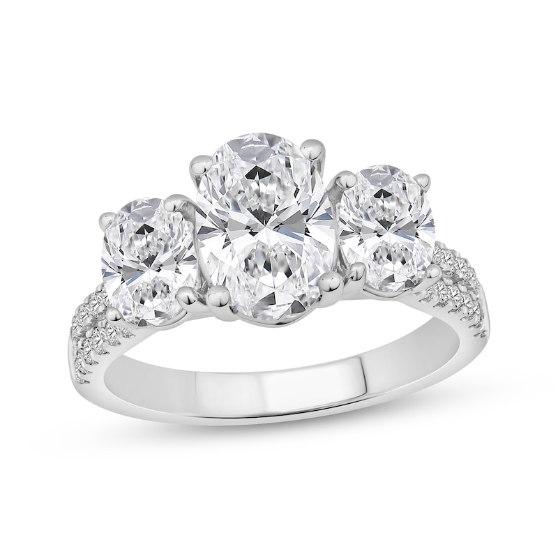 Main Image 1 of Memories Moments Magic Oval-Cut Lab-Grown Diamond Three-Stone Engagement Ring 2-5/8 ct tw 14K White Gold