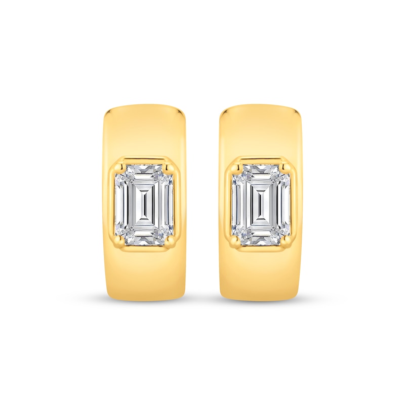 Main Image 2 of STUDIO BY KAY Lab-Grown Diamonds Emerald-Cut Solitaire Hoop Earrings 1 ct tw 24K Yellow Gold Vermeil Sterling Silver (F/SI2)