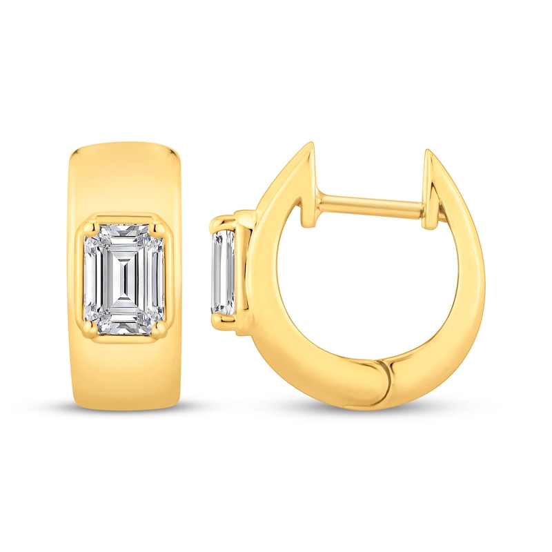Main Image 3 of STUDIO BY KAY Lab-Grown Diamonds Emerald-Cut Solitaire Hoop Earrings 1 ct tw 24K Yellow Gold Vermeil Sterling Silver (F/SI2)