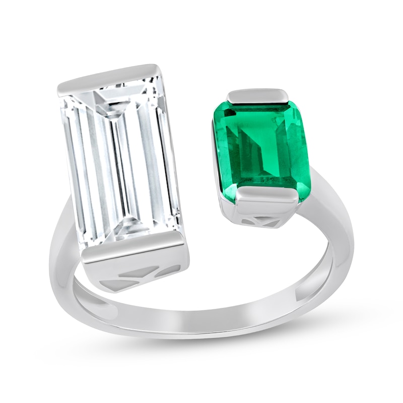 Main Image 1 of STUDIO BY KAY Baguette-Cut White Lab-Created Sapphire & Octagon-Cut Green Lab-Created Emerald Deconstructed Ring Sterling Silver