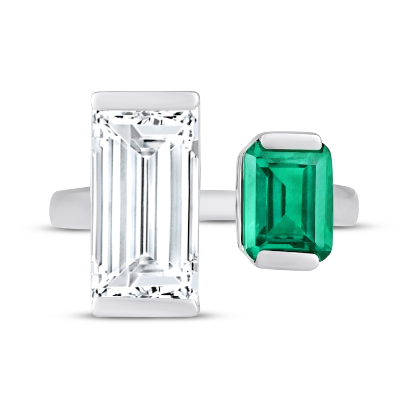 Main Image 4 of STUDIO BY KAY Baguette-Cut White Lab-Created Sapphire & Octagon-Cut Green Lab-Created Emerald Deconstructed Ring Sterling Silver