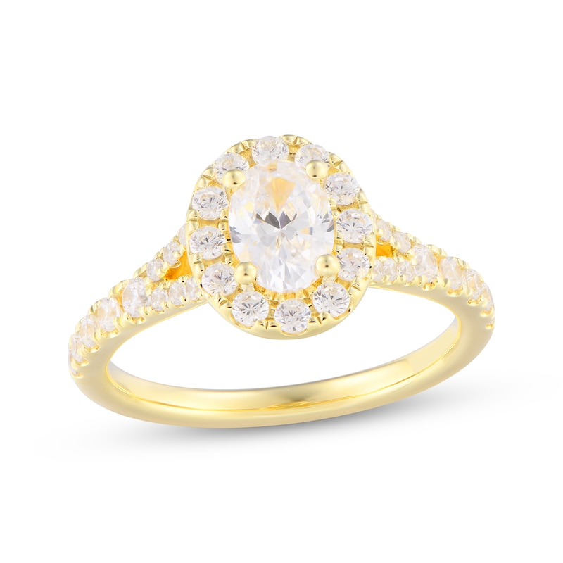 Main Image 1 of Oval-Cut Diamond Halo Engagement Ring 1-1/3 ct tw 18K Yellow Gold