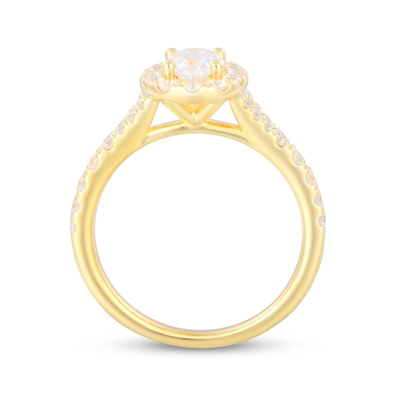 Main Image 3 of Oval-Cut Diamond Halo Engagement Ring 1-1/3 ct tw 18K Yellow Gold