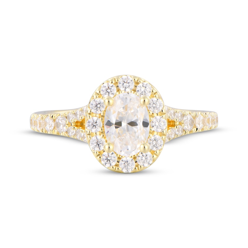 Main Image 4 of Oval-Cut Diamond Halo Engagement Ring 1-1/3 ct tw 18K Yellow Gold