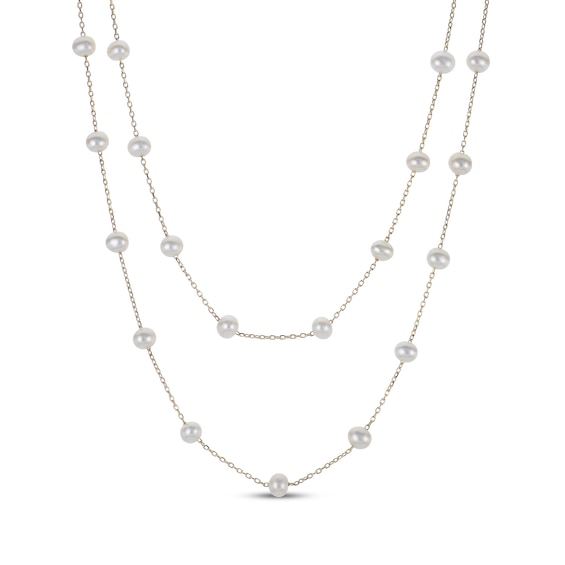 Cultured Pearl Layered Station Necklace 10K Yellow Gold 18"