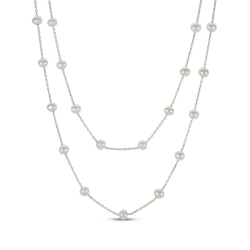 Main Image 1 of Cultured Pearl Layered Station Necklace 10K Yellow Gold 18"