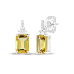 Emerald-Cut Citrine & White Lab-Created Sapphire Dangle Earrings Sterling Silver
