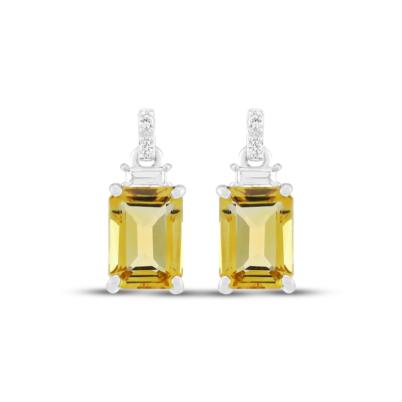 Main Image 2 of Emerald-Cut Citrine & White Lab-Created Sapphire Dangle Earrings Sterling Silver