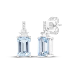 Emerald-Cut Aquamarine & White Lab-Created Sapphire Dangle Earrings Sterling Silver
