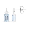 Thumbnail Image 3 of Emerald-Cut Aquamarine & White Lab-Created Sapphire Dangle Earrings Sterling Silver