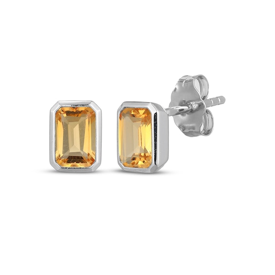 STUDIO BY KAY Emerald-Cut Citrine Bezel-Set Solitaire Stud Earrings Sterling Silver