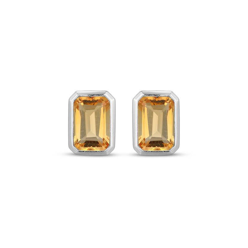 Main Image 2 of STUDIO BY KAY Emerald-Cut Citrine Bezel-Set Solitaire Stud Earrings Sterling Silver
