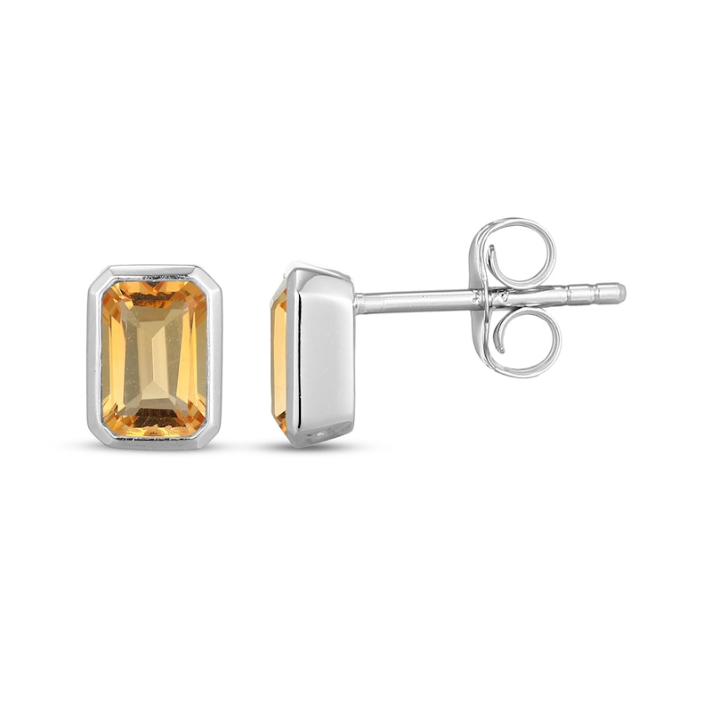 Main Image 3 of STUDIO BY KAY Emerald-Cut Citrine Bezel-Set Solitaire Stud Earrings Sterling Silver