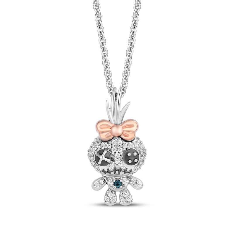 Main Image 1 of Disney Treasures Lilo & Stitch "Scrump" Diamond & London Blue Topaz Necklace 1/15 ct tw Sterling Silver & 10K Rose Gold 19"