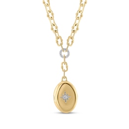 Diamond Oval Locket Y-Drop Necklace 1/10 ct tw 10K Yellow Gold 18"