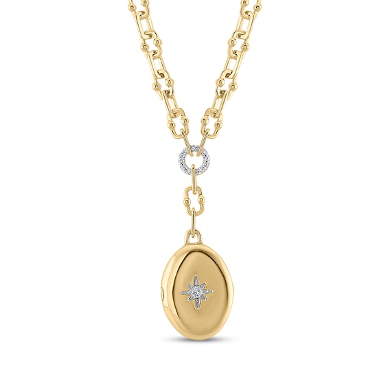 Diamond Oval Locket Y-Drop Necklace 1/10 ct tw 10K Yellow Gold 18"