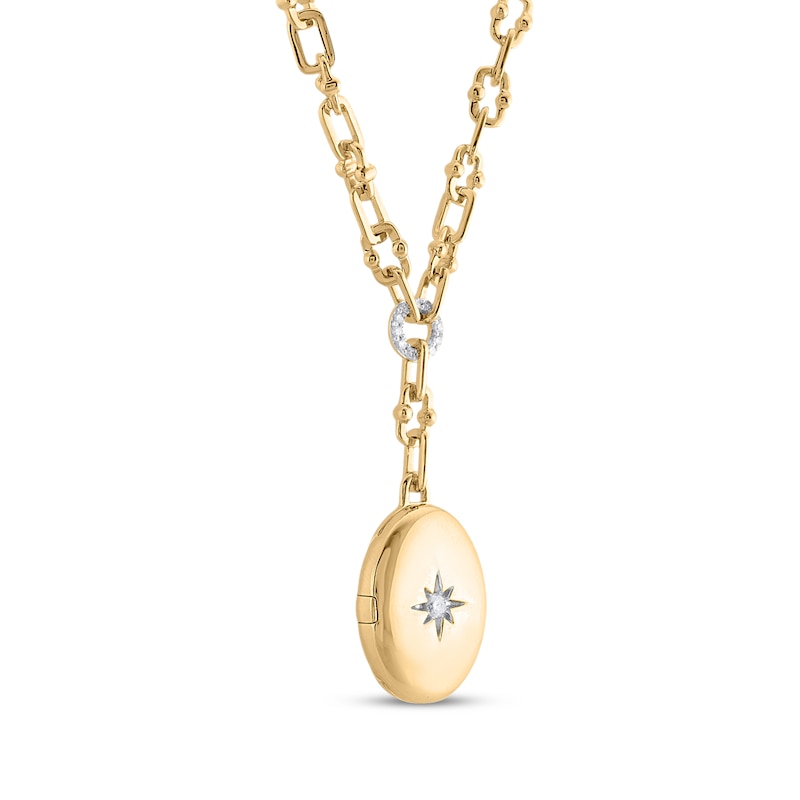 Main Image 2 of Diamond Oval Locket Y-Drop Necklace 1/10 ct tw 10K Yellow Gold 18"