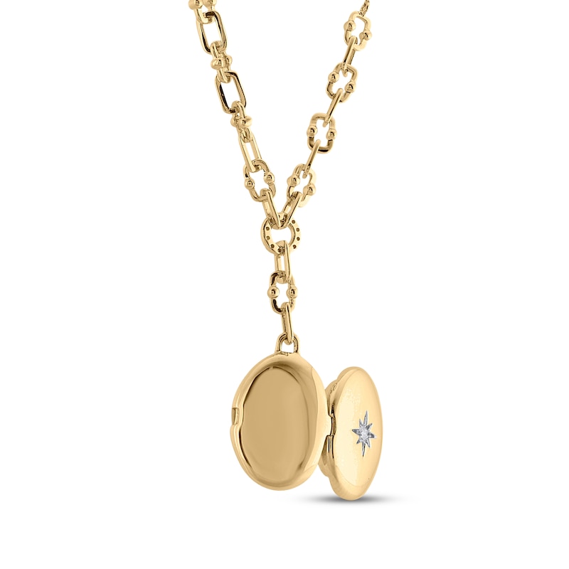 Main Image 3 of Diamond Oval Locket Y-Drop Necklace 1/10 ct tw 10K Yellow Gold 18"