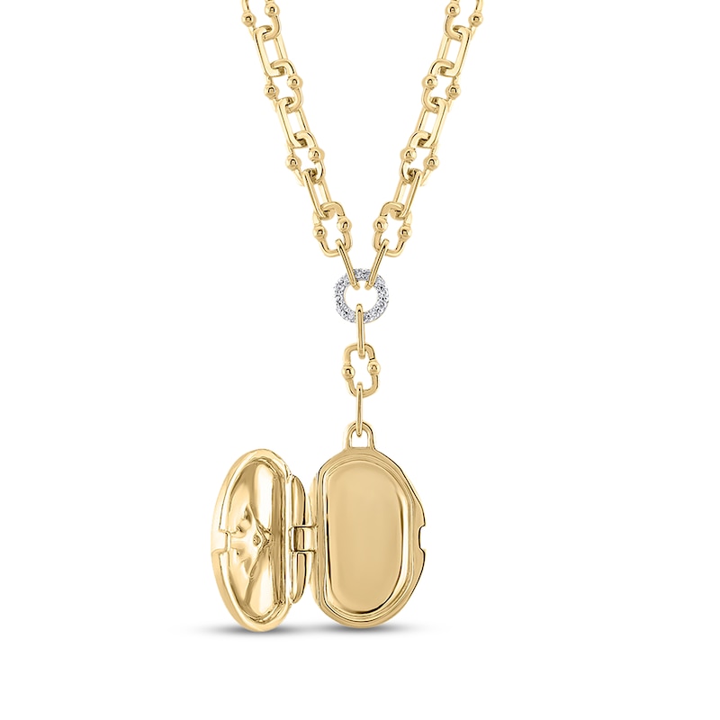Main Image 4 of Diamond Oval Locket Y-Drop Necklace 1/10 ct tw 10K Yellow Gold 18"